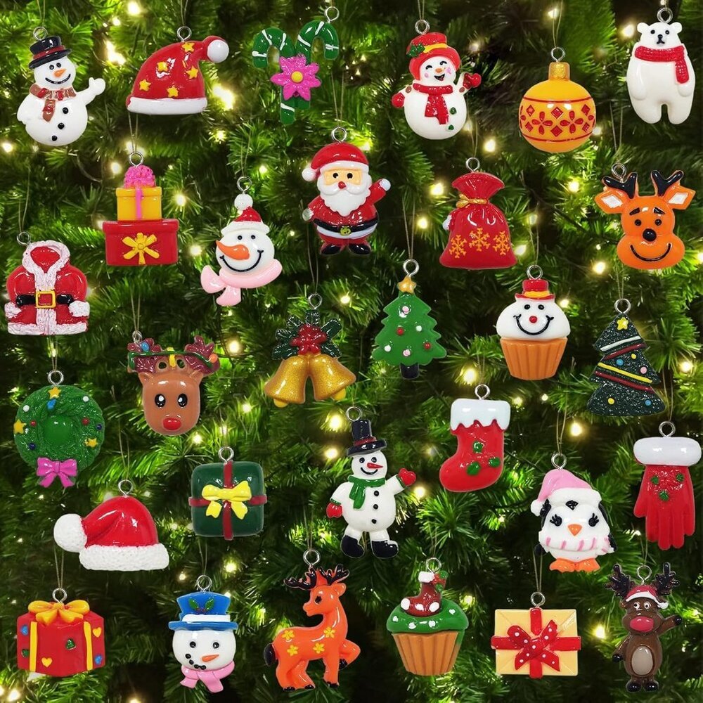 Set of 30 Mini Christmas Ornaments - Festive Resin Decorations for Kids